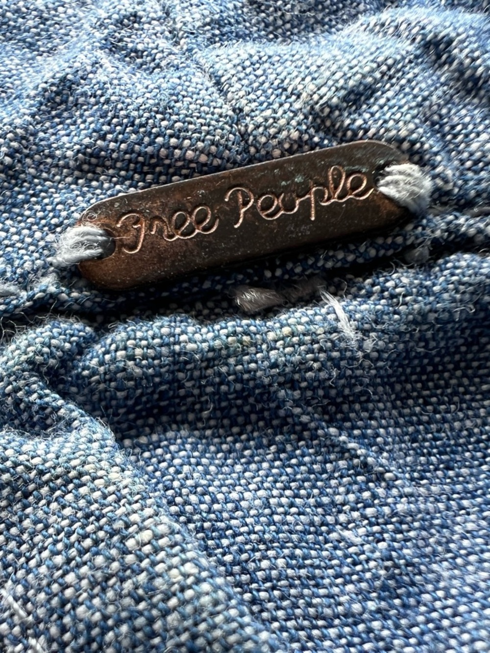 Free People Done Up in Denim Chambray Dress Womens M/L Blue Linen Boho - Picture 7 of 11